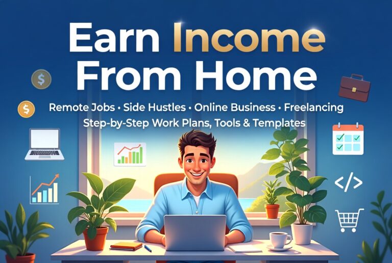 Earn Income From Home: A Complete Guide to Remote Jobs, Side Hustles, Online Business & Freelancing (Step-by-Step Work Plans, Tools & Templates)